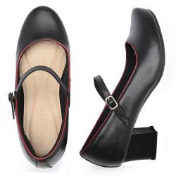 710BV-0100 - SCARPIN SALTO BLOCO PRETO COM VERMELHO